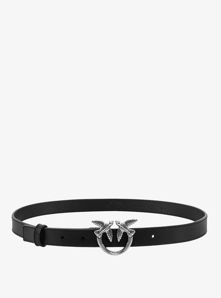 Pinko Love Berry Leather Belt With Love Birds Buckle Nero
