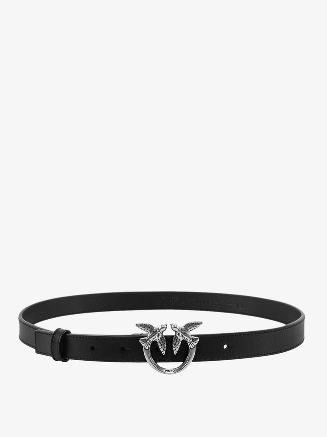 Pinko Love Berry Leather Belt With Love Birds Buckle Nero