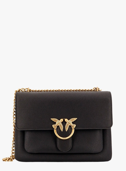 Pinko Leather Shoulder Bag With Metal Love Birds Buckle Uni Nero