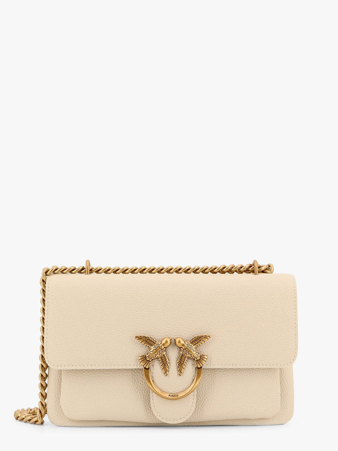 Pinko Leather Shoulder Bag With Metal Love Birds Buckle Uni Bianco