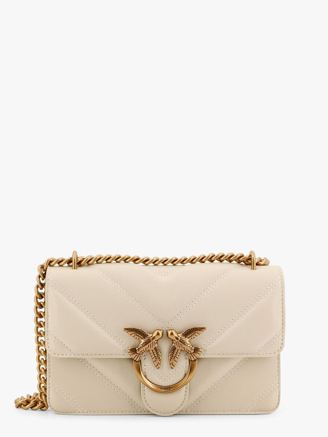 Pinko Matelassé Leather Shoulder Bag With Love Birds Buckle Uni Bianco