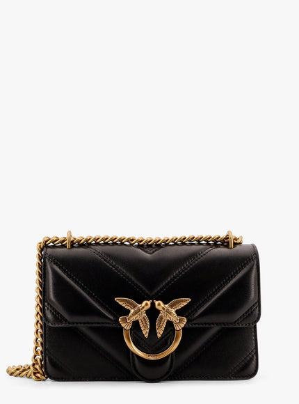 Pinko Matelassé Leather Shoulder Bag With Love Birds Buckle Uni Nero