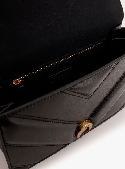 Pinko Matelassé Leather Shoulder Bag With Love Birds Buckle