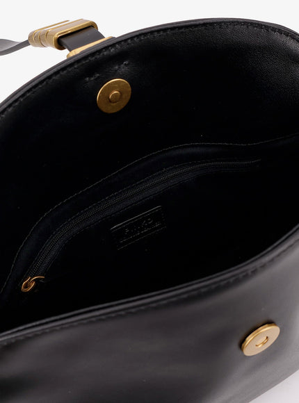 Pinko Leather Shoulder Bag With Metal Detail With Engraved Logo