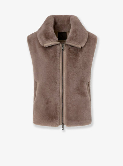 Pinko Deyn Faux Fur Sleeveless Jacket Beige