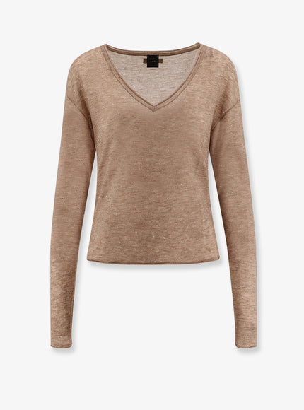 Pinko Salomone Wool Sweater With Micro Sequins Beige