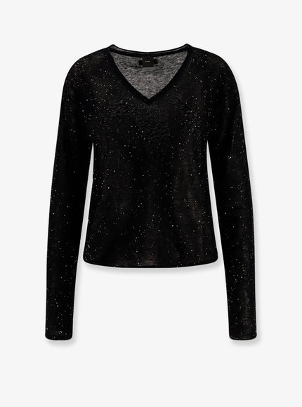 Pinko Salomone Wool Sweater With Micro Sequins Nero