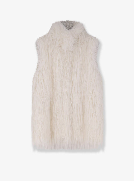 Pinko Neva Faux Fur Sleeveless Jacket Bianco Seta