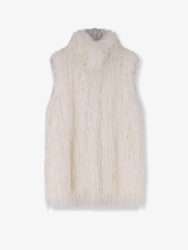Pinko Neva Faux Fur Sleeveless Jacket Bianco Seta