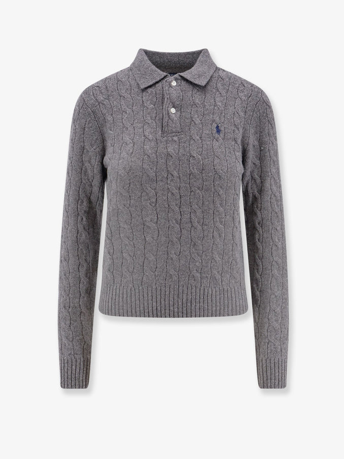 Polo Ralph Lauren Braided Knit Wool and Cashmere Polo Gray Heather
