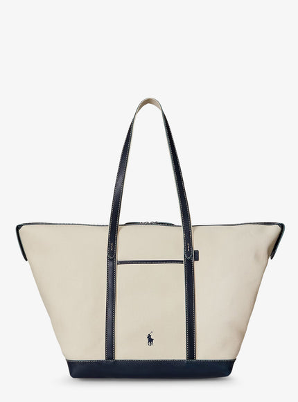 Polo Ralph Lauren Canvas Travel Bag With Leather Profiles Uni Ecru Navy