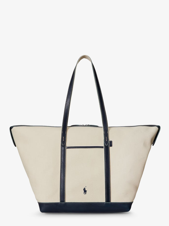 Polo Ralph Lauren Canvas Travel Bag With Leather Profiles Uni Ecru Navy
