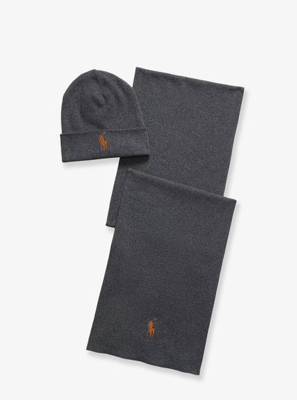 Polo Ralph Lauren Cotton Hat And Scarf Set Uni Iron Grey Heather