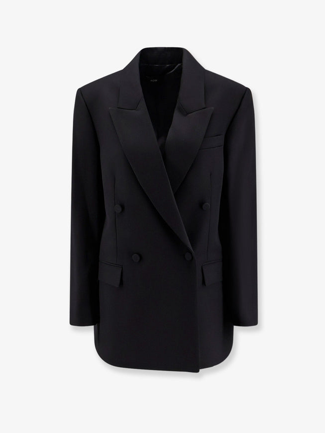 R2W Viora Wool Blend Double-Breasted Blazer Nero