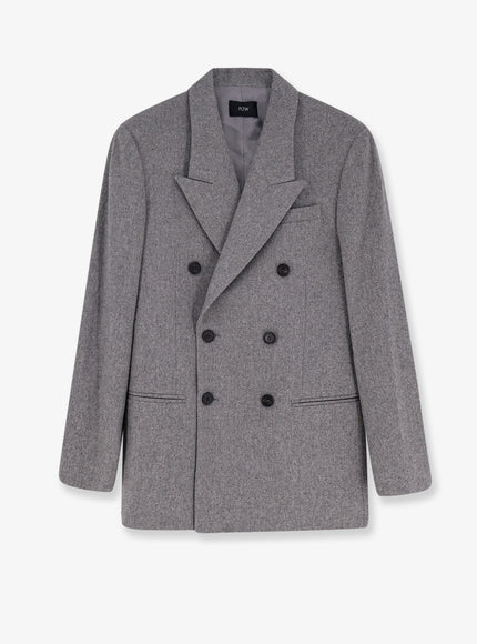 R2W Manes Wool Blend Double-Breasted Blazer Grigio Melange