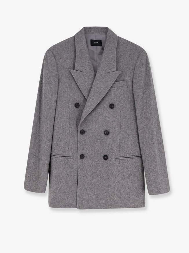 R2W Manes Wool Blend Double-Breasted Blazer Grigio Melange