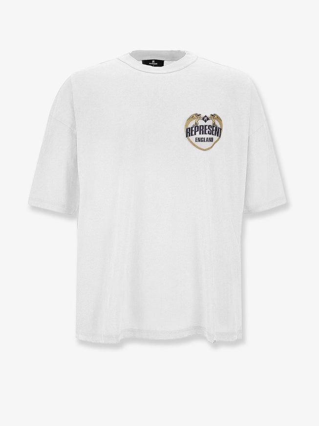 Represent Cotton T-Shirt With Distressed Effect Washed Ecru