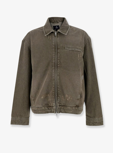 Represent Denim Jacket With Distressed Effect Washed Olive