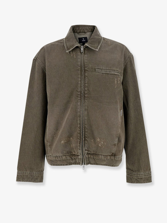 Represent Denim Jacket With Distressed Effect Washed Olive