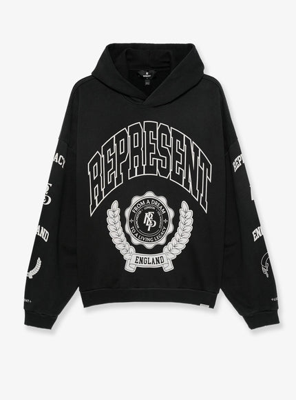 Represent Cotton Hooded Sweatshirt With Distressed Effect Stained Black