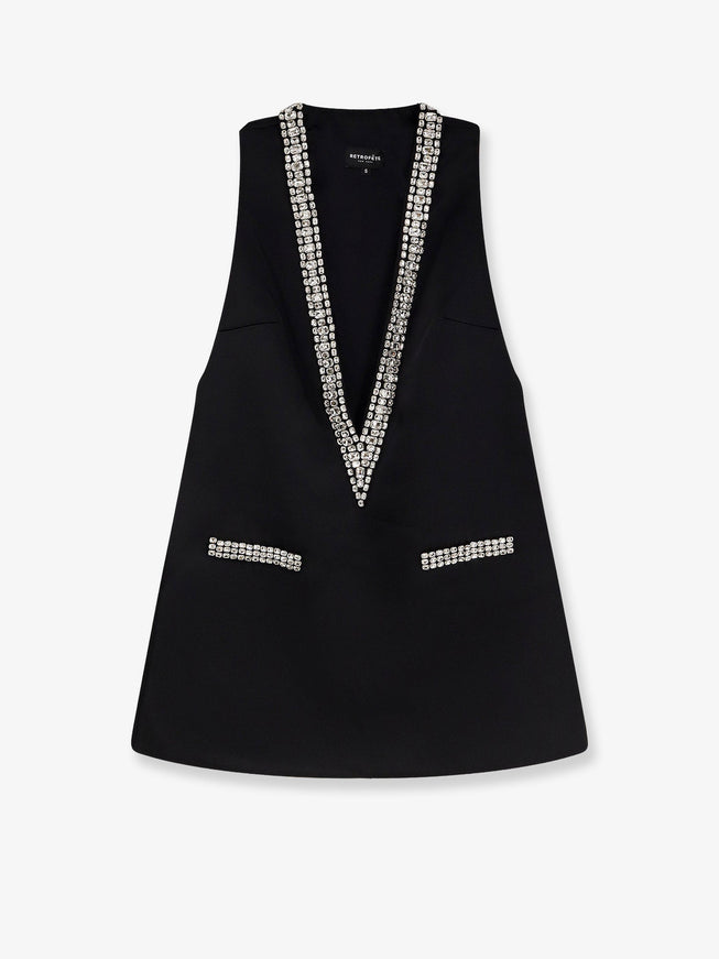 Retrofete Nancie Satin Mini Dress With Rhinestones Black