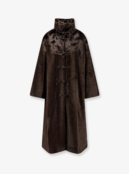 Rohe Mandarin Faux Fur Coat Dark Brown