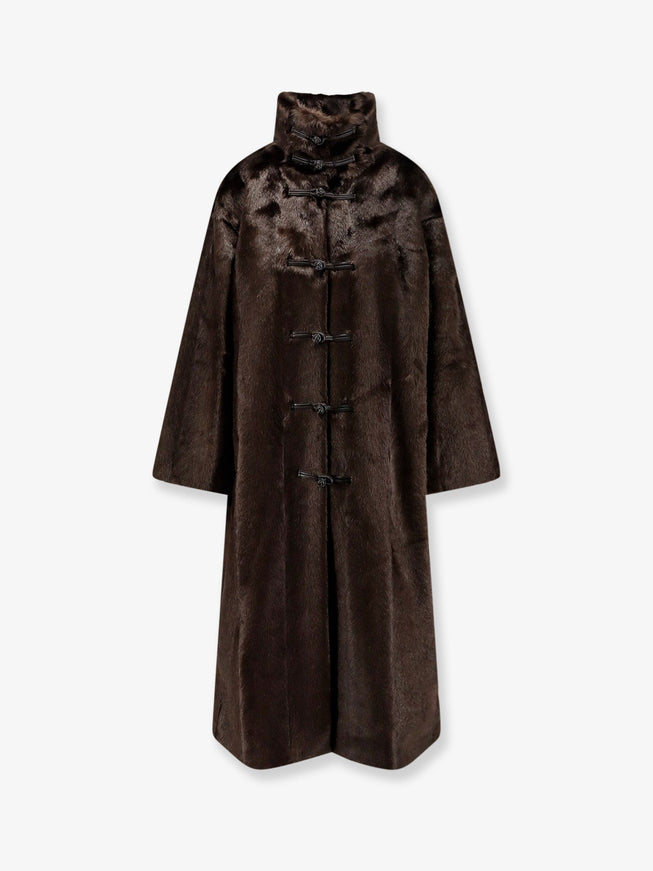 Rohe Mandarin Faux Fur Coat Dark Brown