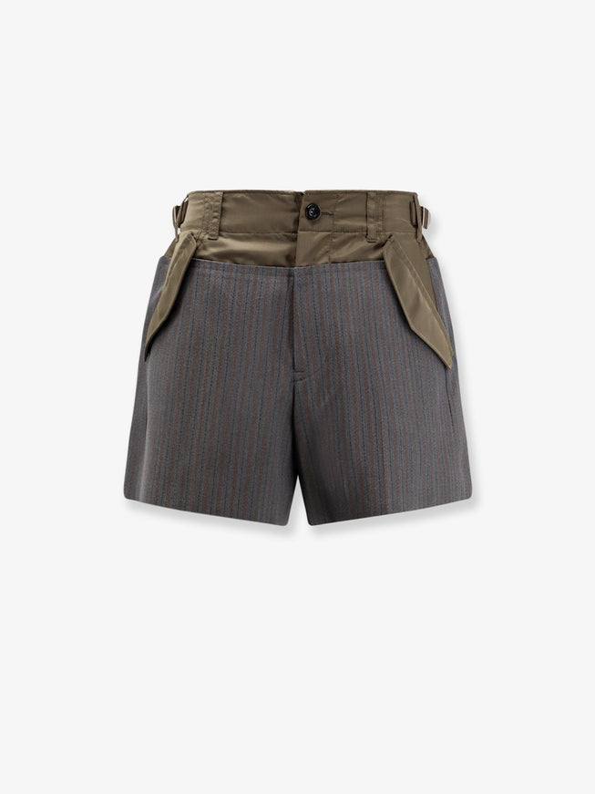 Sacai Wool Shorts With Nylon Details Gray×D Khaki