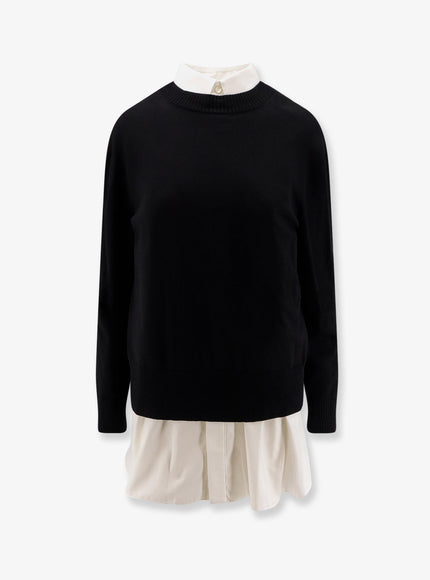 Sacai Cotton Popeline And Knit Short Dress Black×Off White