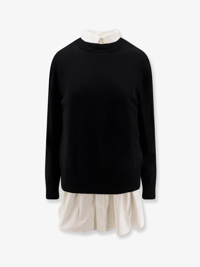 Sacai Cotton Popeline And Knit Short Dress Black×Off White