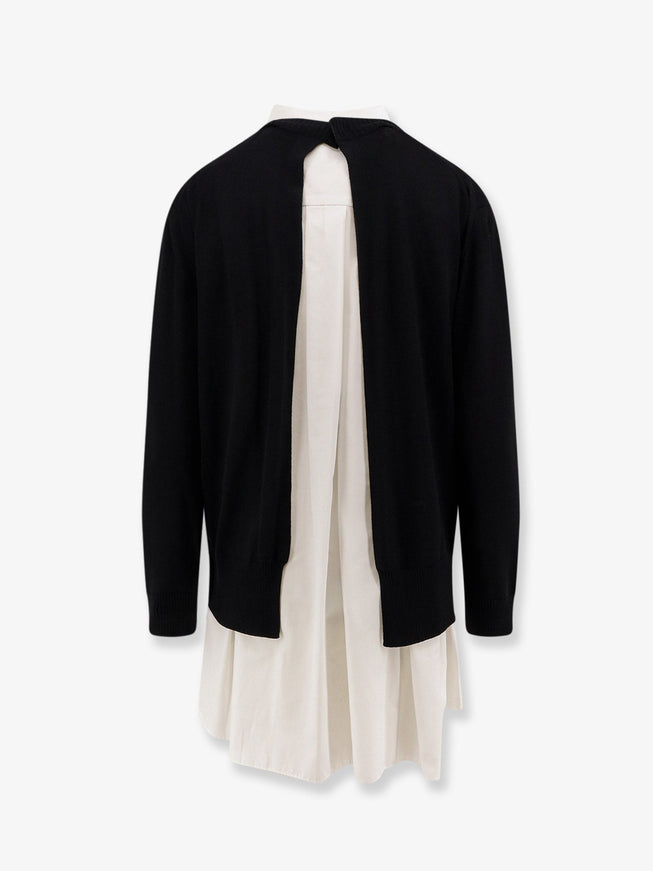 Sacai Cotton Popeline And Knit Short Dress