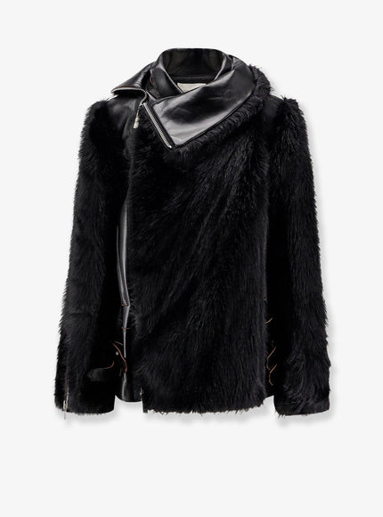 Sacai Leather Jacket With Synthetic Fur Inserts 2 Black