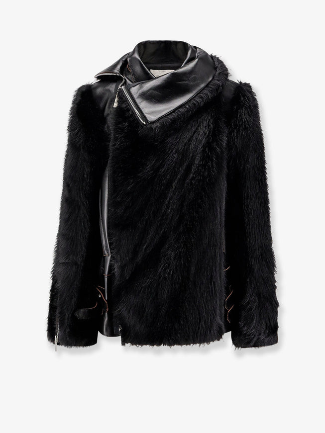 Sacai Leather Jacket With Synthetic Fur Inserts 2 Black
