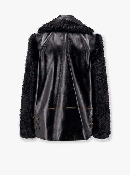 Sacai Leather Jacket With Synthetic Fur Inserts