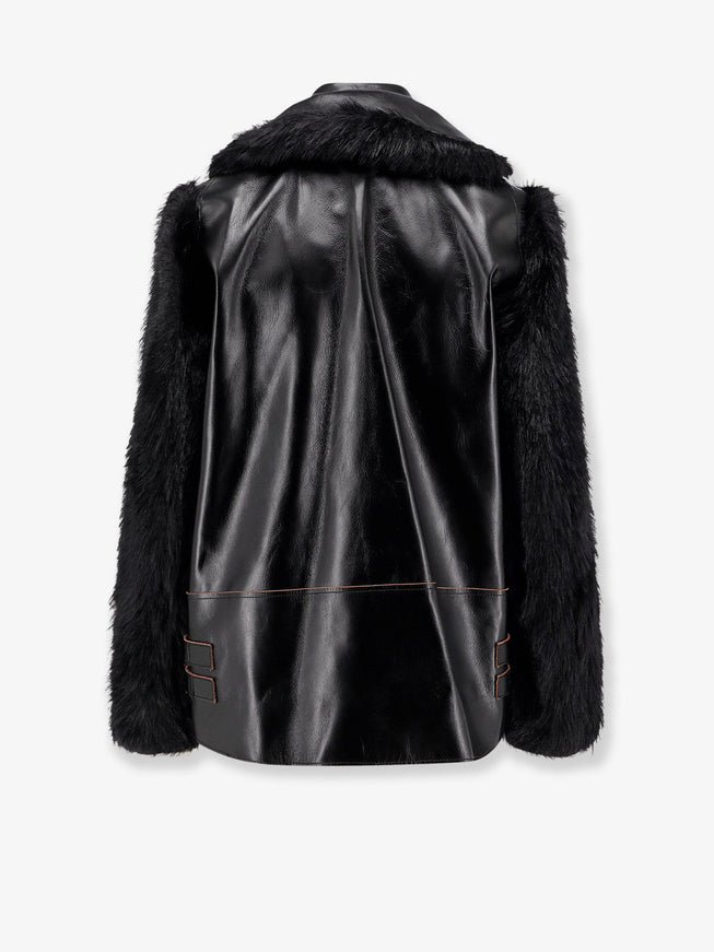 Sacai Leather Jacket With Synthetic Fur Inserts
