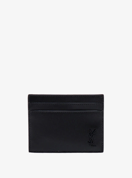 Saint Laurent Leather Card Holder With Frontal Monogram Uni Nero