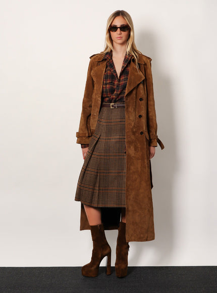 Saint Laurent Long Double-Breasted Suede Trench Coat