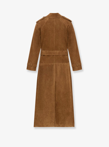 Saint Laurent Long Double-Breasted Suede Trench Coat
