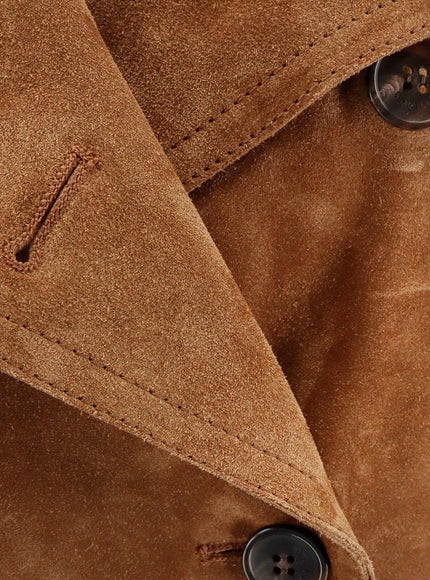 Saint Laurent Long Double-Breasted Suede Trench Coat