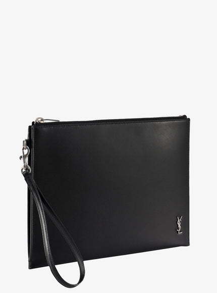Saint Laurent Leather Clutch With Monogram Detail