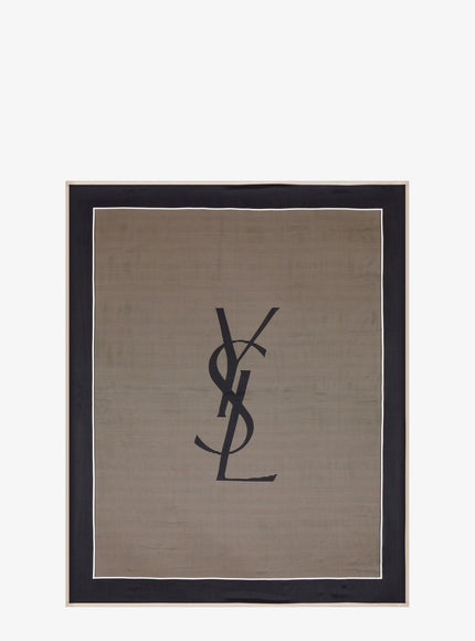 Saint Laurent Cassandre Striped Silk Charmeuse Stole Uni Navy Ivory