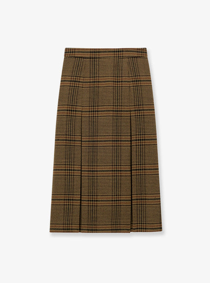 Saint Laurent Prince Of Wales Certified Virgin Wool Skirt Marron Beige Roux