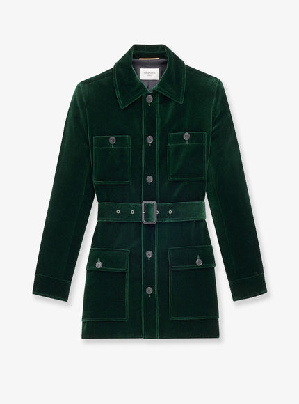 Saint Laurent Sahariana Velvet Blazer Emeraude