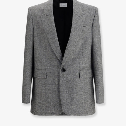 Saint Laurent Prince Of Wales Wool Blazer 48 Noir Craie