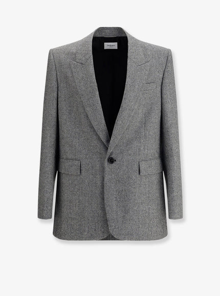 Saint Laurent Prince Of Wales Wool Blazer 48 Noir Craie