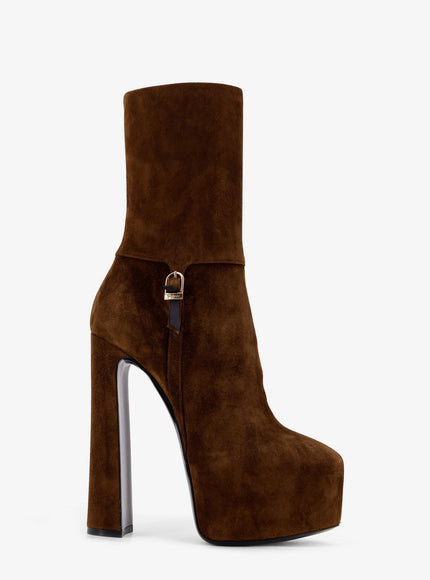 Saint Laurent Nico Suede Plateau Ankle Boots Land