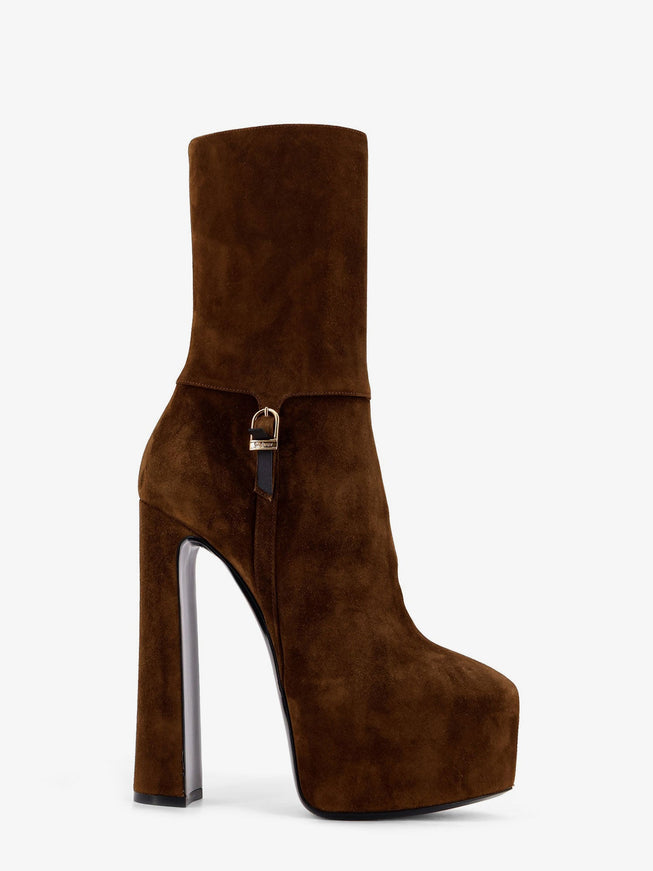 Saint Laurent Nico Suede Plateau Ankle Boots Land