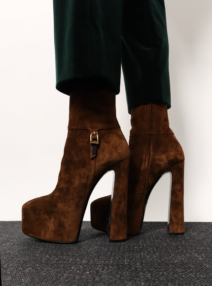 Saint Laurent Nico Suede Plateau Ankle Boots