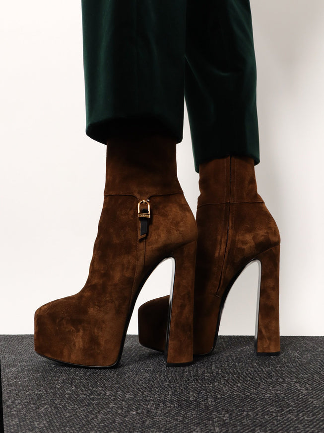 Saint Laurent Nico Suede Plateau Ankle Boots