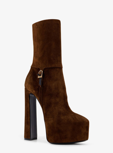 Saint Laurent Nico Suede Plateau Ankle Boots